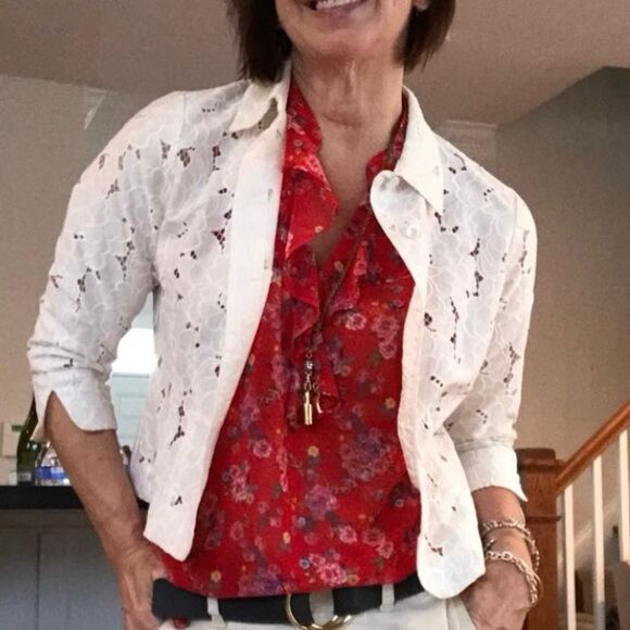 CAbi Portrait Jacket Ivory Lace Eyelet Medium 5162 Cottegecore Romantic Feminine - Picture 6 of 15